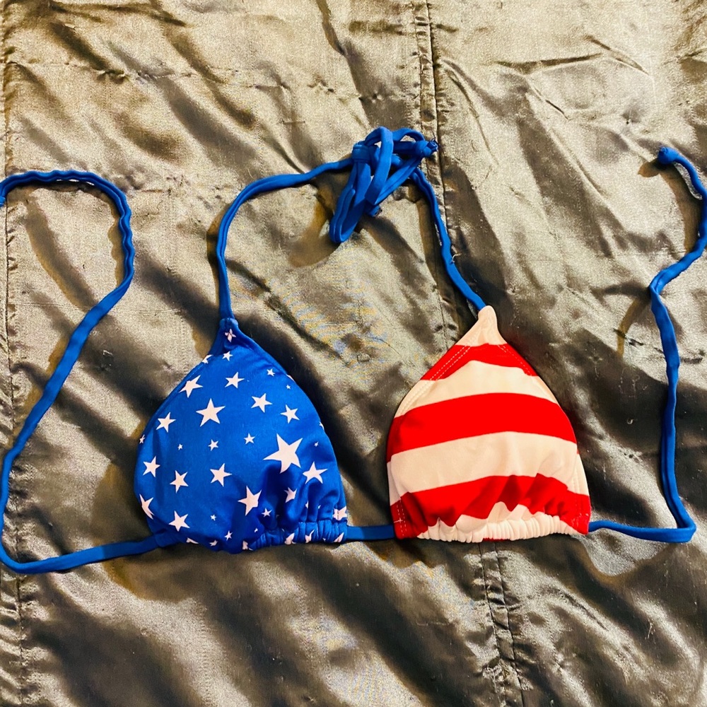 USA Stars Stripes Triangle Bikini Top M